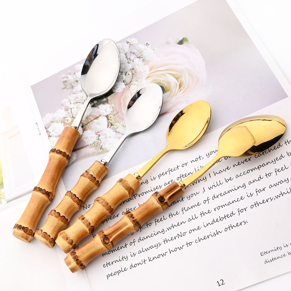 6 pçs ouro natural bambu lidar - Bamboo Cutlery avaliação e preço