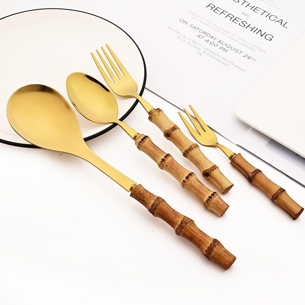 6 pçs ouro natural bambu lidar - Bamboo Cutlery avaliação e preço
